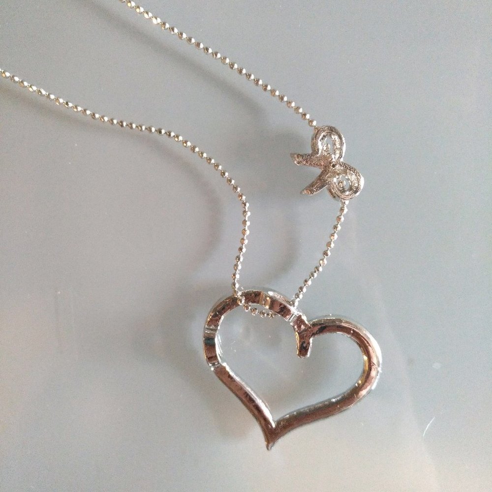 Turquoise Rhinestone Heart & Ribbon Necklace - Picture 5 of 6